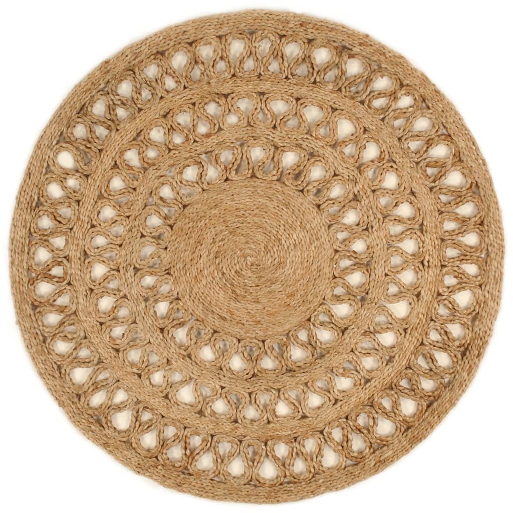 vidaXL Area Rug Hand-braided Jute 90 cm Round