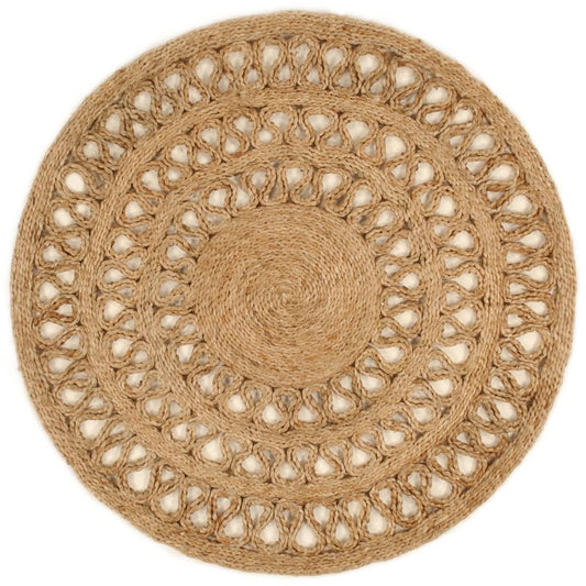 vidaXL Area Rug Hand-braided Jute 90 cm Round