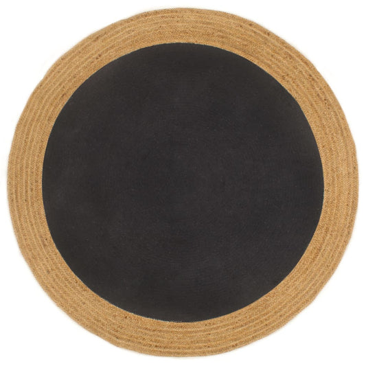 vidaXL Area Rug Braided Black & Natural 120 cm Jute & Cotton Round