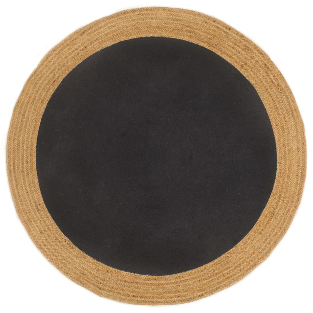 vidaXL Area Rug Braided Black & Natural 180 cm Jute & Cotton Round