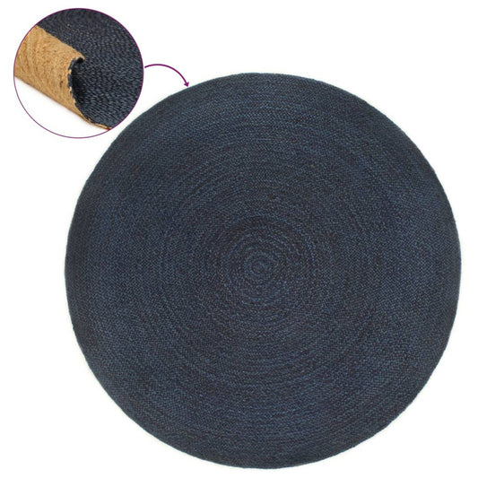 vidaXL Braided Rug Reversible Navy Blue and Natural 150 cm Jute Round