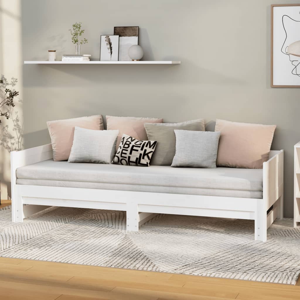 vidaXL Pull-out Day Bed White Solid Wood Pine 2x(90x200) cm