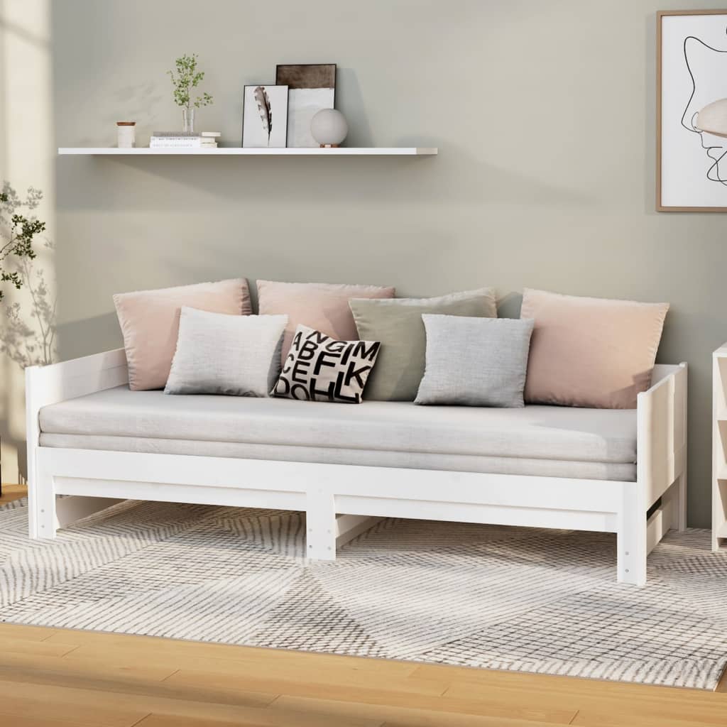 vidaXL Pull-out Day Bed White Solid Wood Pine 2x(80x200) cm