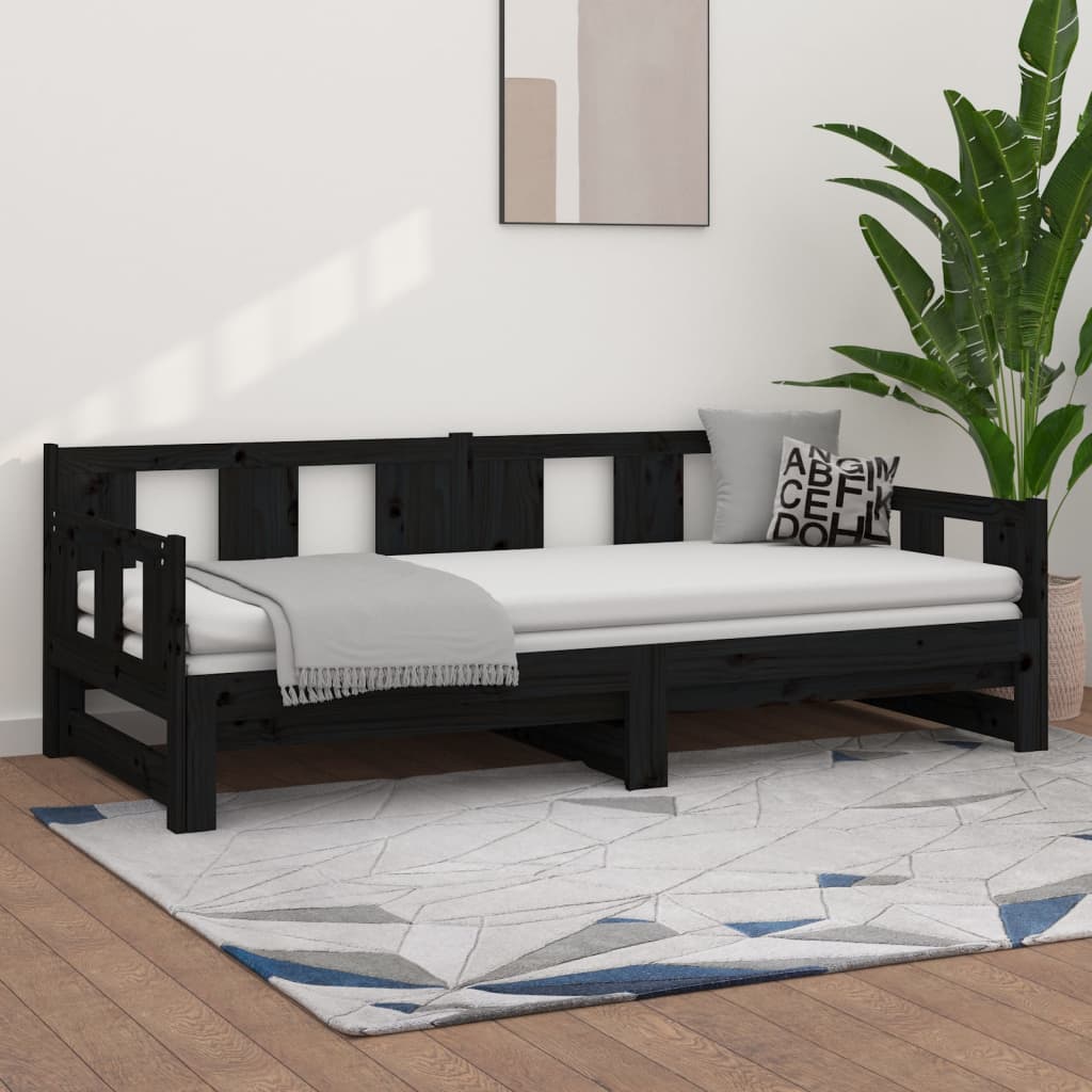 vidaXL Pull-out Day Bed Black Solid Wood Pine 2x(80x200) cm