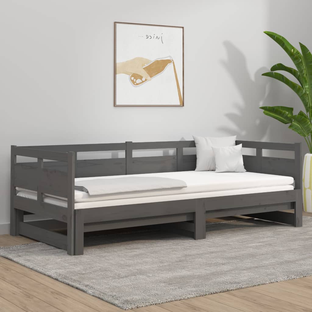 vidaXL Pull-out Day Bed Grey Solid Wood Pine 2x(80x200) cm