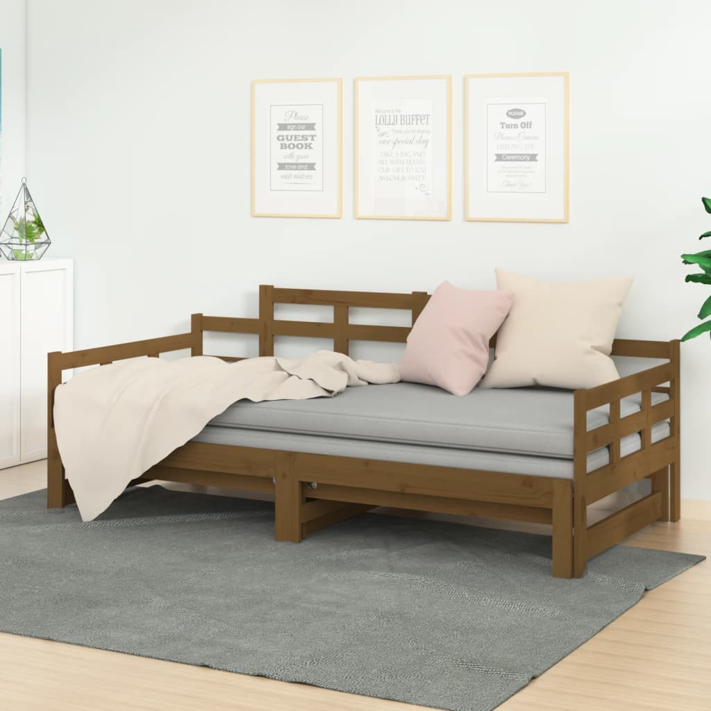 vidaXL Pull-out Day Bed Honey Brown Solid Wood Pine 2x(80x200) cm