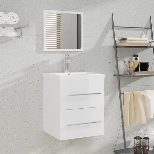 vidaXL Bathroom Cabinet with Mirror High Gloss White 41x38.5x48 cm