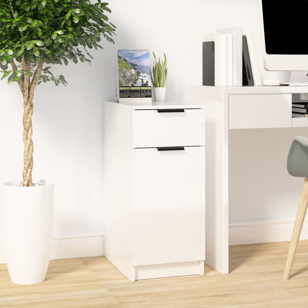 vidaXL Desk Cabinet High Gloss White 33.5x50x75 cm Engineered Wood