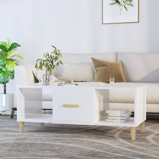 vidaXL Coffee Table High Gloss White 102x50x40 cm Engineered Wood