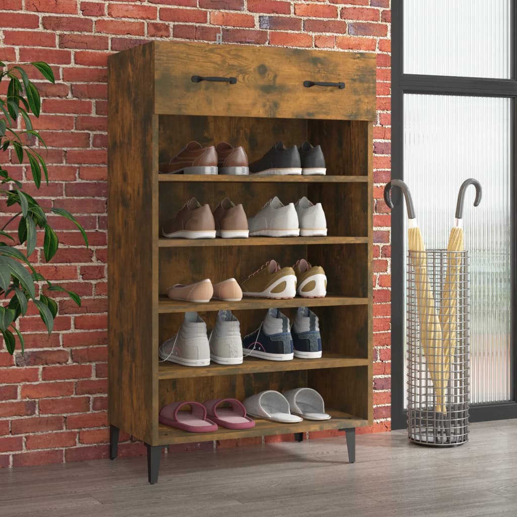 vidaXL Shoe Cabinet Smoked Oak 60x35x105 cm Engineered Wood