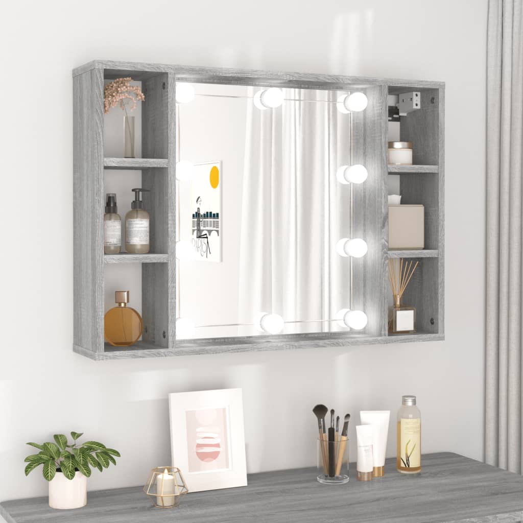 vidaXL Mirror Cabinet with LED Grey Sonoma 76x15x55 cm