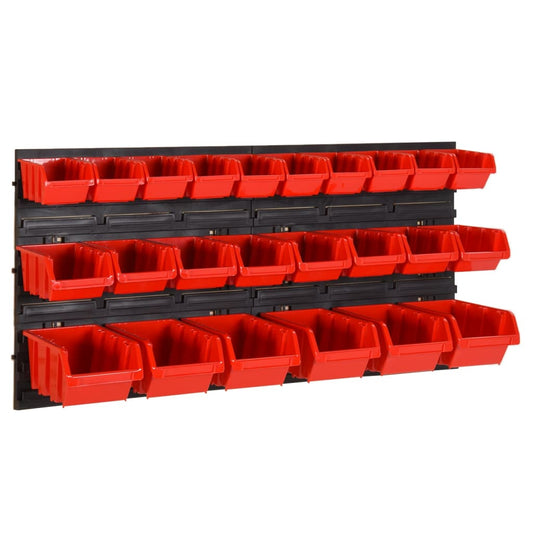 vidaXL 26 Piece Workshop Shelf Set Red and Black 77x39cm Polypropylene