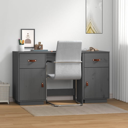 vidaXL Desk with Cabinets Grey 135x50x75 cm Solid Wood Pine