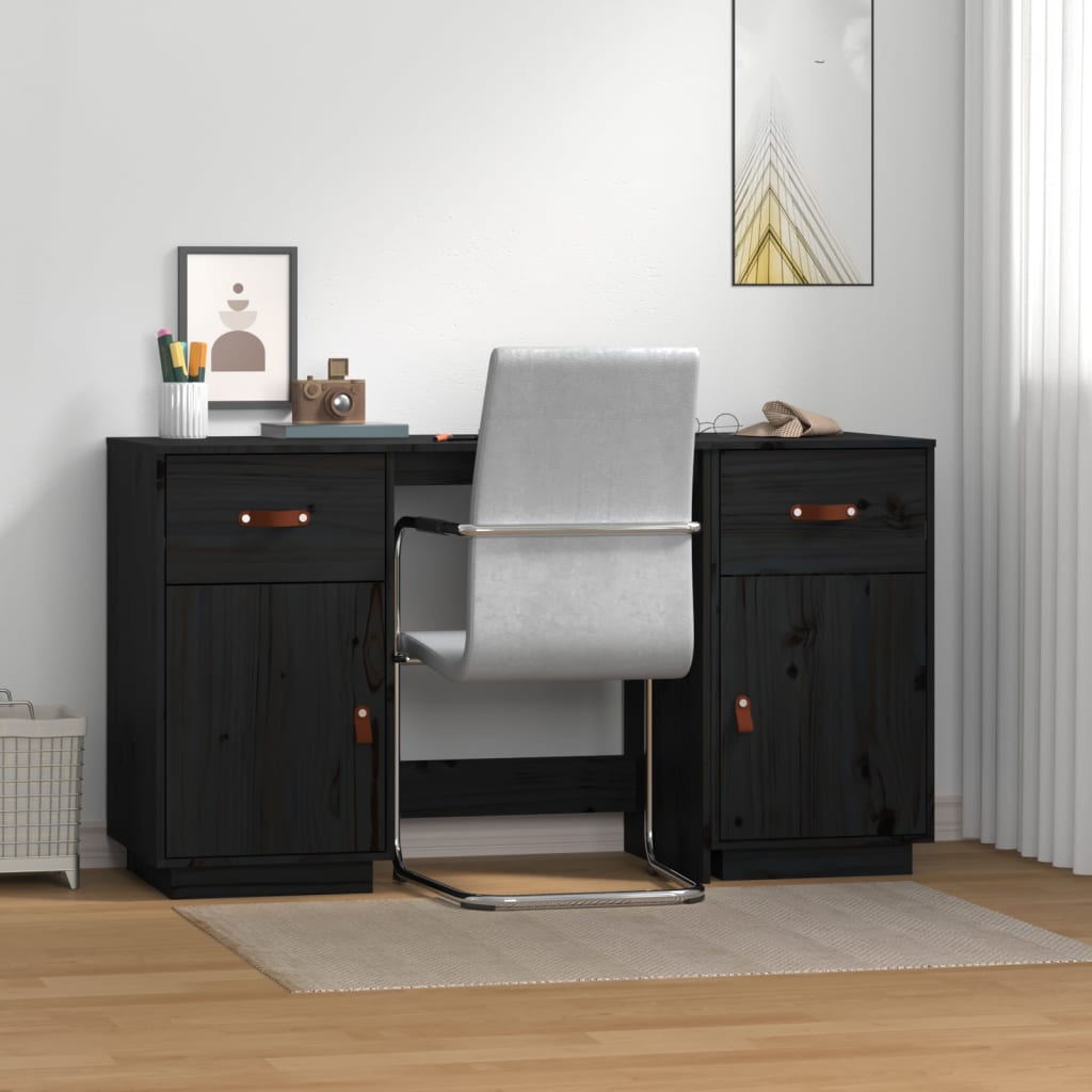vidaXL Desk with Cabinets Black 135x50x75 cm Solid Wood Pine