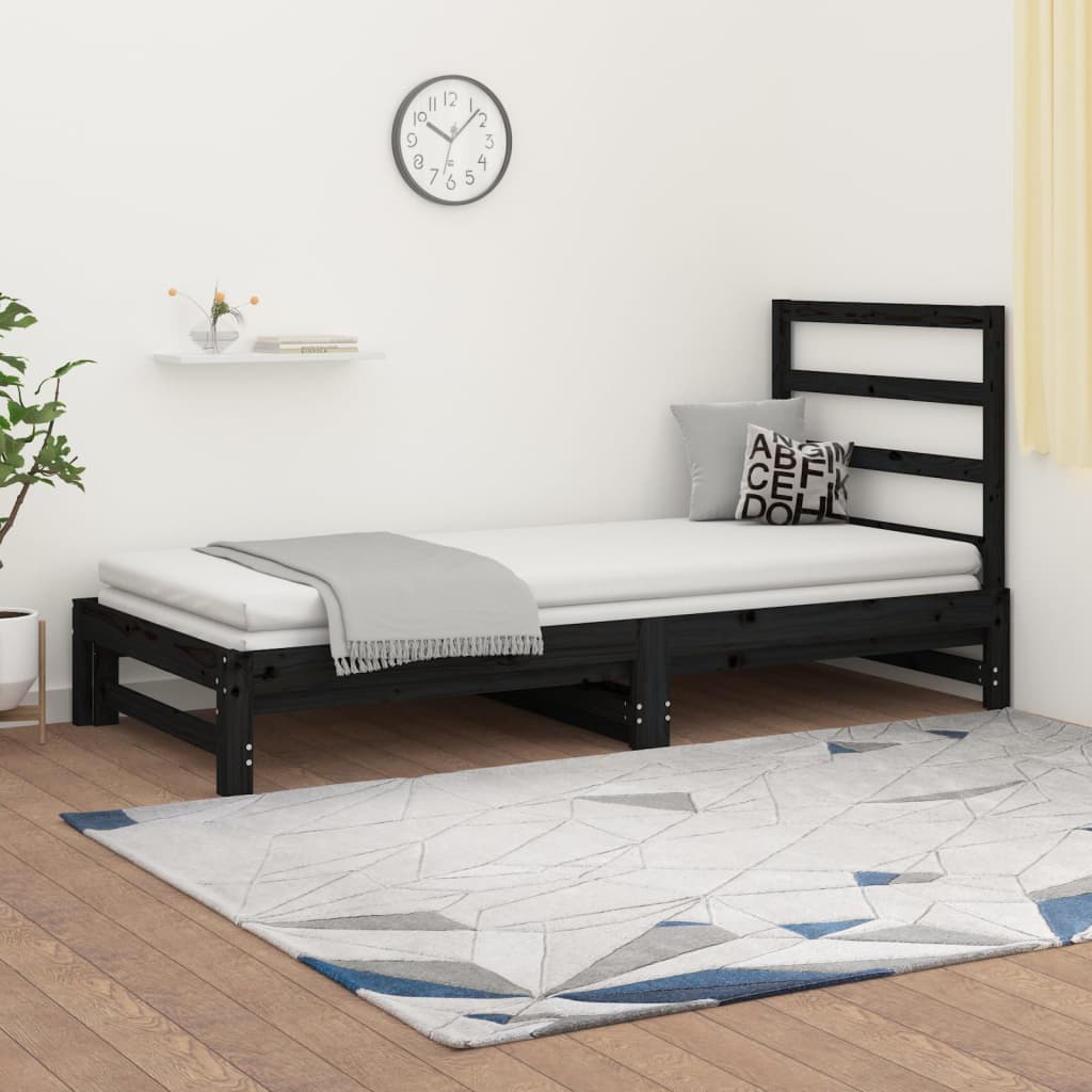 vidaXL Pull-out Day Bed Black 2x(90x200) cm Solid Wood Pine