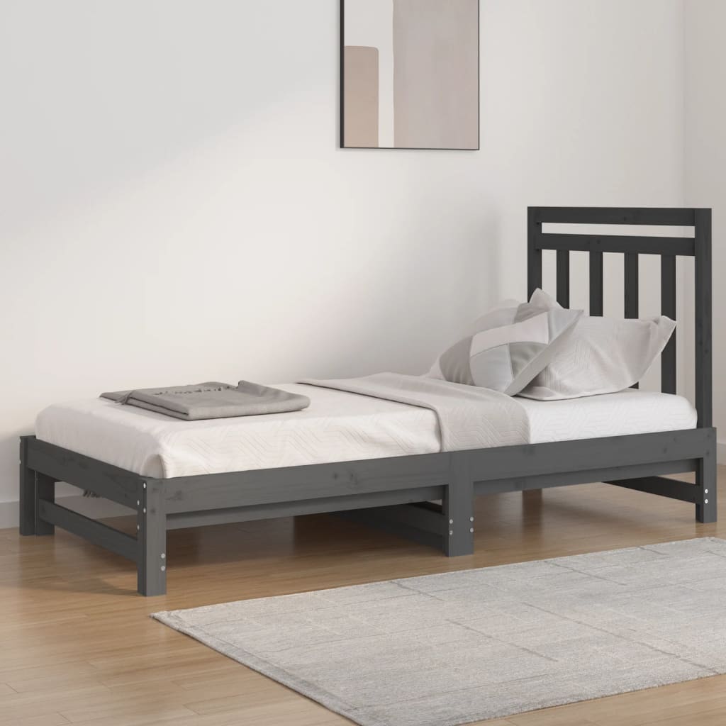 vidaXL Pull-out Day Bed Grey 2x(90x190) cm Solid Wood Pine