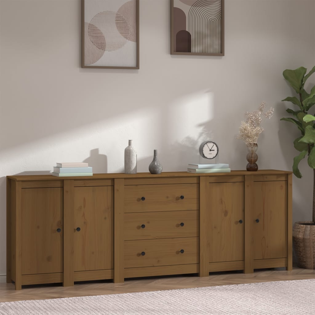 vidaXL Sideboard Honey Brown 230x35x80 cm Solid Wood Pine