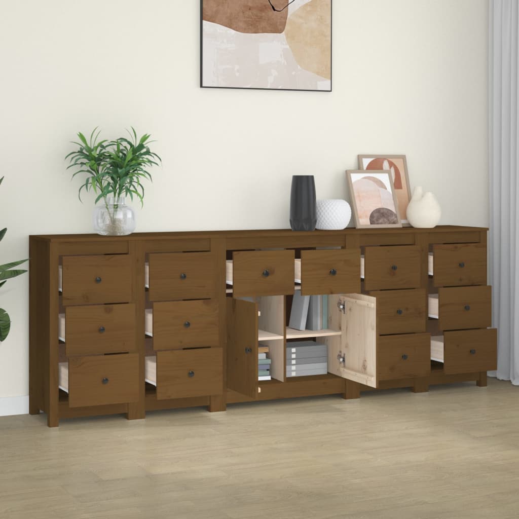 vidaXL Sideboard Honey Brown 230x35x80 cm Solid Wood Pine