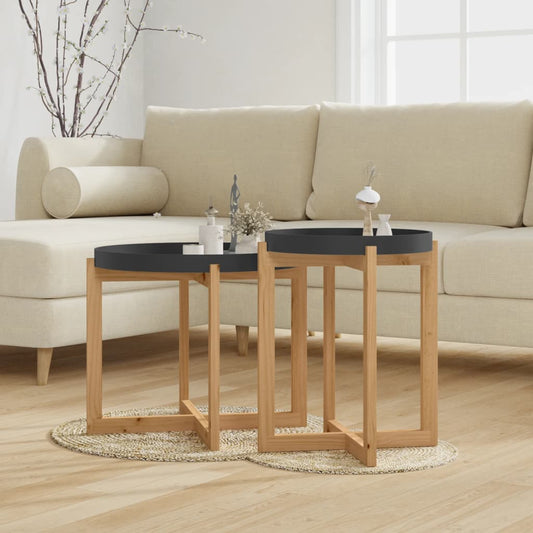 vidaXL Coffee Tables 2 pcs Black Engineered Wood and Solid Wood Pine