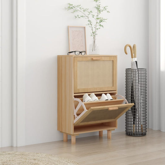 vidaXL Shoe Cabinet Brown 52x25x80 cm Engineered Wood&Natural Rattan