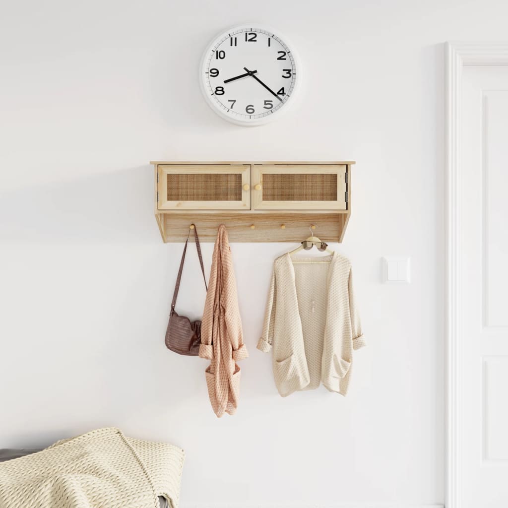 vidaXL Wall-mounted Coat Rack Brown Engineered Wood and Natural Rattan