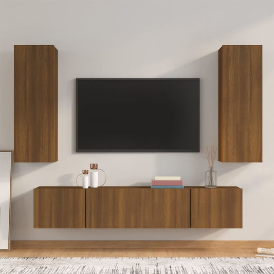 vidaXL 4 Piece TV Cabinet Set Brown Oak Engineered Wood
