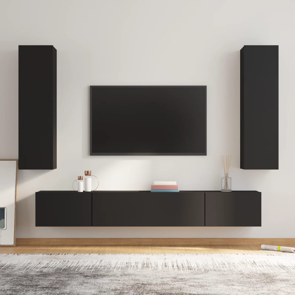 vidaXL 4 Piece TV Cabinet Set Black Engineered Wood