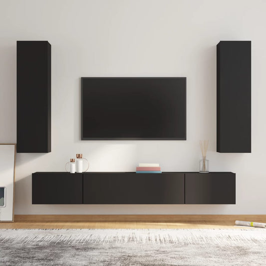 vidaXL 4 Piece TV Cabinet Set Black Engineered Wood