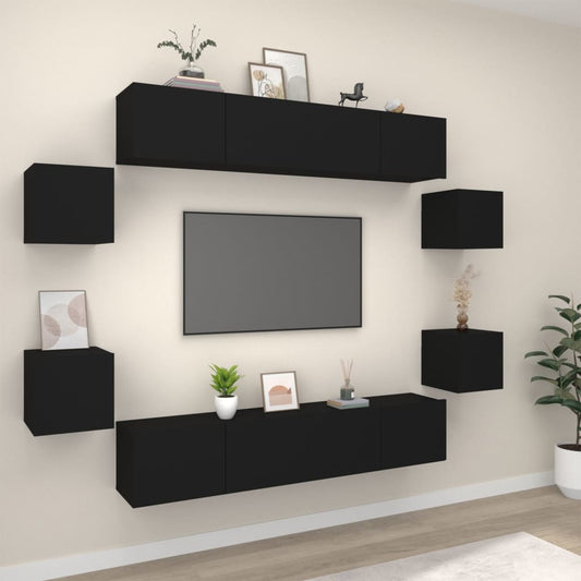 vidaXL 8 Piece TV Cabinet Set Black Engineered Wood