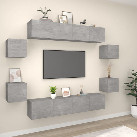 vidaXL 8 Piece TV Cabinet Set Concrete Grey Engineered Wood