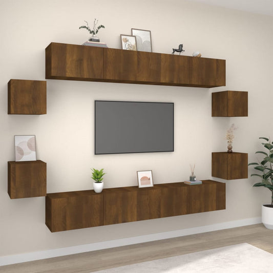 vidaXL 8 Piece TV Cabinet Set Brown Oak Engineered Wood