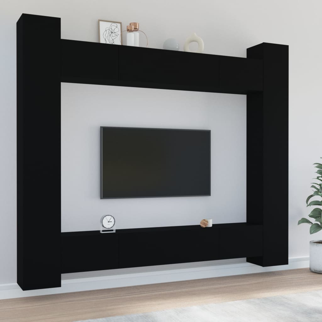 vidaXL 8 Piece TV Cabinet Set Black Engineered Wood