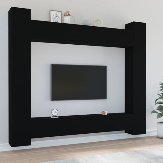 vidaXL 8 Piece TV Cabinet Set Black Engineered Wood