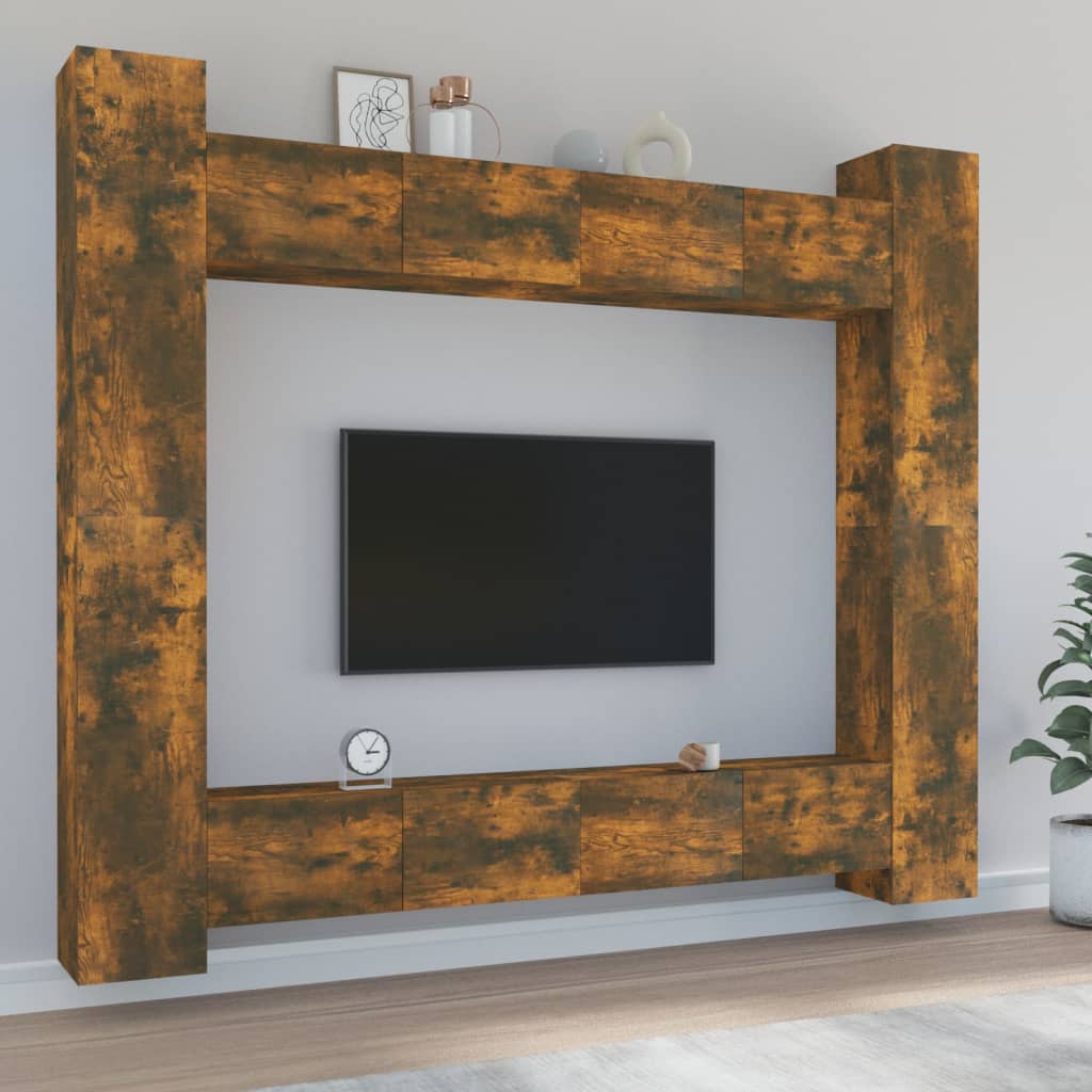 vidaXL 8 Piece TV Cabinet Set Smoked Oak Engineered Wood