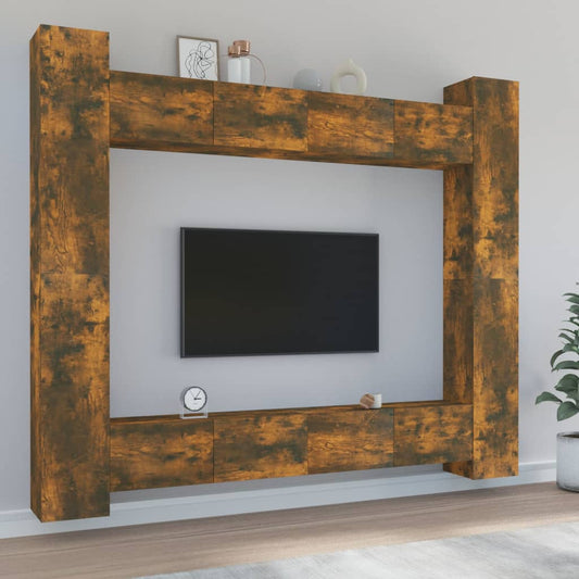 vidaXL 8 Piece TV Cabinet Set Smoked Oak Engineered Wood