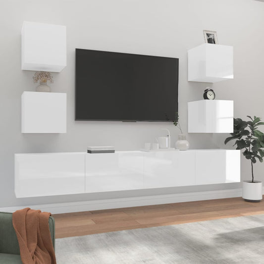 vidaXL 6 Piece TV Cabinet Set High Gloss White Engineered Wood