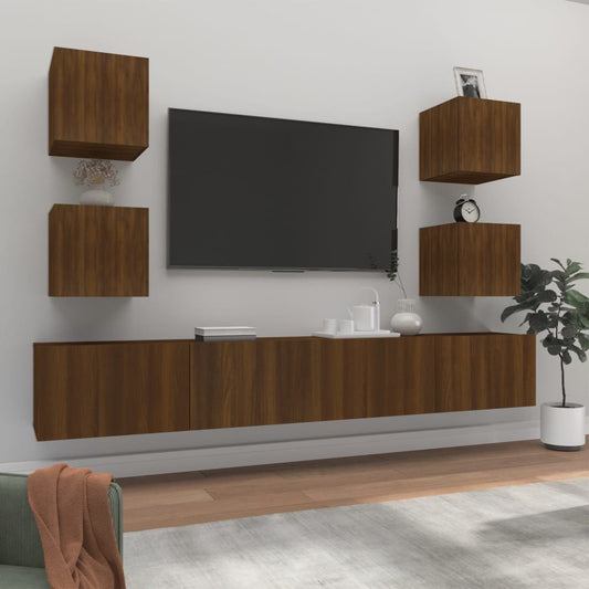 vidaXL 6 Piece TV Cabinet Set Brown Oak Engineered Wood
