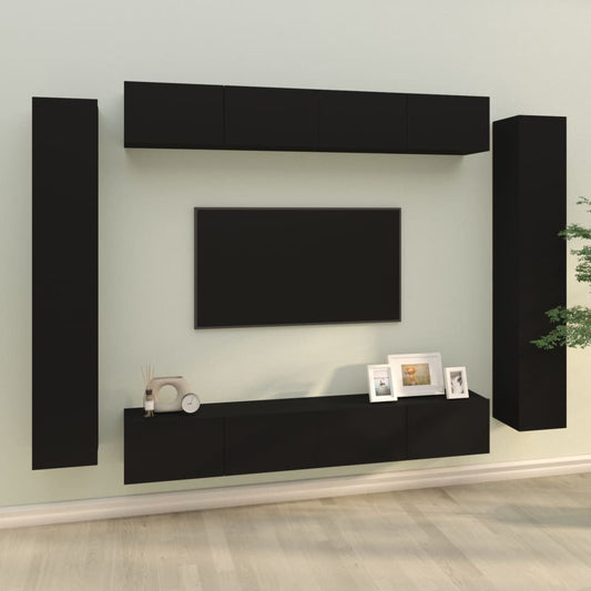 vidaXL 8 Piece TV Cabinet Set Black Engineered Wood
