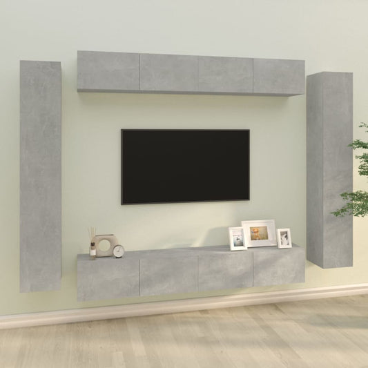 vidaXL 8 Piece TV Cabinet Set Concrete Grey Engineered Wood
