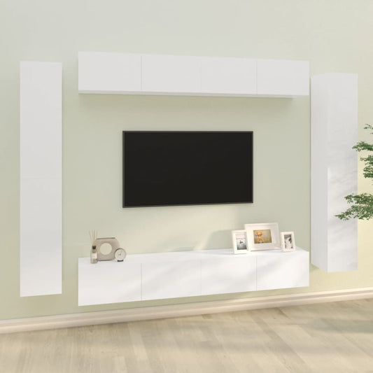 vidaXL 8 Piece TV Cabinet Set High Gloss White Engineered Wood