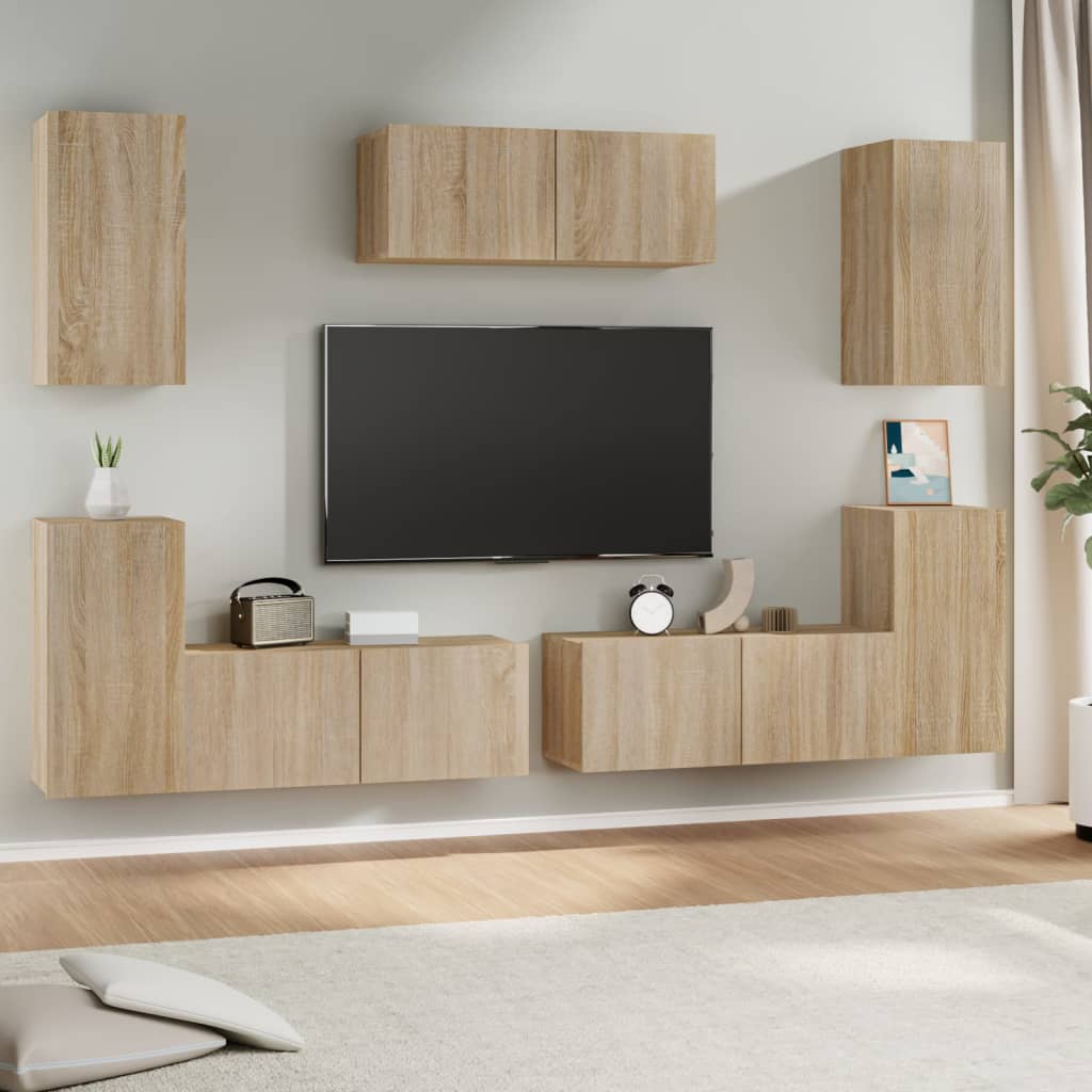 vidaXL 7 Piece TV Cabinet Set Sonoma Oak Engineered Wood