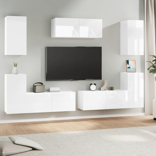 vidaXL 7 Piece TV Cabinet Set High Gloss White Engineered Wood