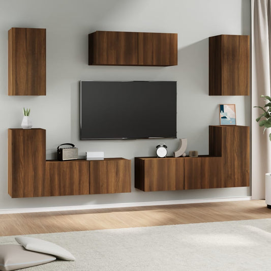 vidaXL 7 Piece TV Cabinet Set Brown Oak Engineered Wood