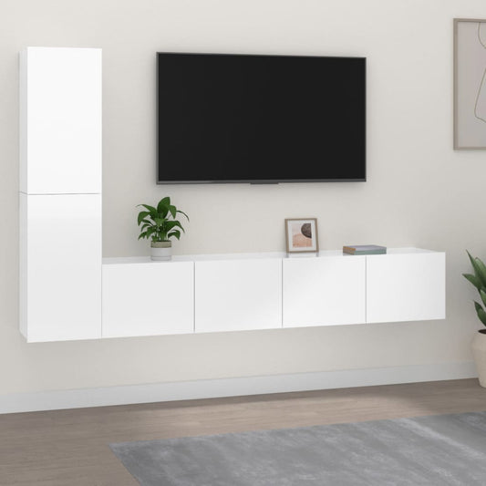 vidaXL 4 Piece TV Cabinet Set High Gloss White Engineered Wood