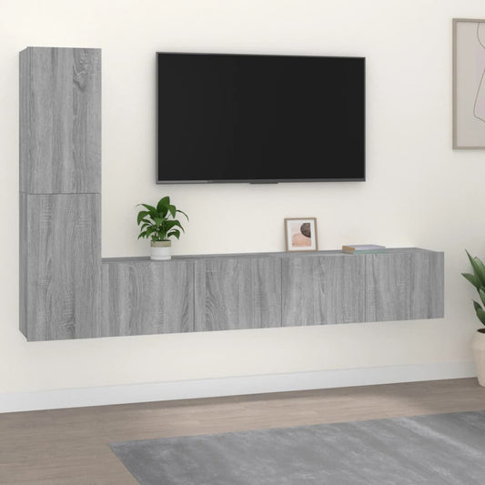 vidaXL 4 Piece TV Cabinet Set Grey Sonoma Engineered Wood