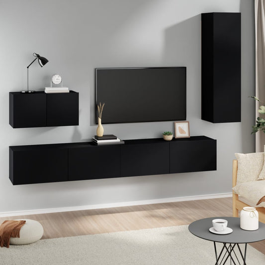 vidaXL 4 Piece TV Cabinet Set Black Engineered Wood