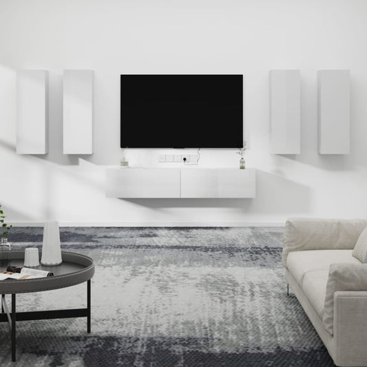 vidaXL 6 Piece TV Cabinet Set High Gloss White Engineered Wood