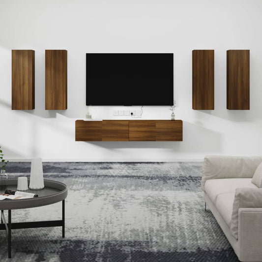 vidaXL 6 Piece TV Cabinet Set Brown Oak Engineered Wood