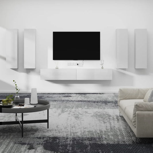 vidaXL 6 Piece TV Cabinet Set High Gloss White Engineered Wood