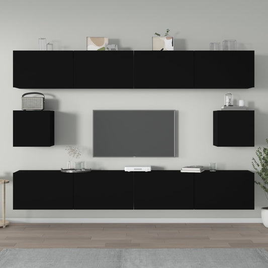 vidaXL 6 Piece TV Cabinet Set Black Engineered Wood